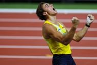 Armand Duplantis celebrates winning the Men's Pole Vault Final of the World Athletics Championships Budapest 2023. (Photo by Patrick Smith/Getty Images)